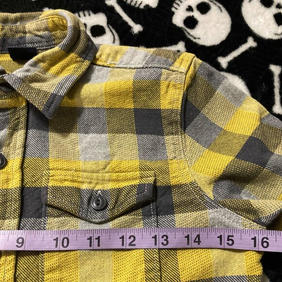 GAPKIDS Boy's grey yellow plaid flannel button-down shirt ~ Youth kids - Picture 5 of 11
